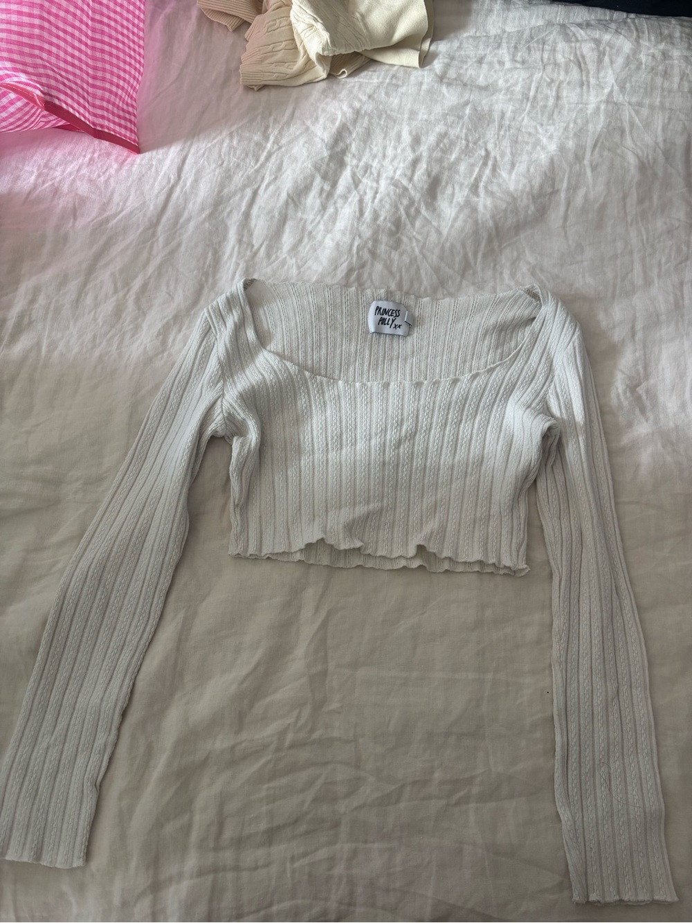 Princess Polly Cream Ribbed Knit Top
